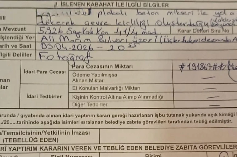 1 kilometre boyunca yola beton döken miksere 191 bin lira ceza kesildi