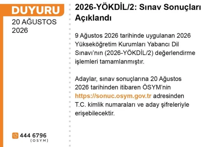 2026-YÖKDİL/2 sonuçları açıklandı