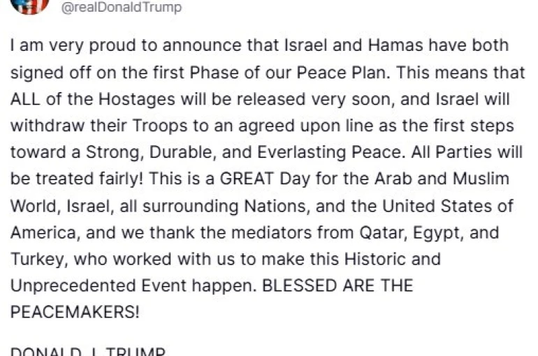ABD Başkanı Trump: "İsrail ve Hamas Barış Planımızın ilk aşamasını onayladı"