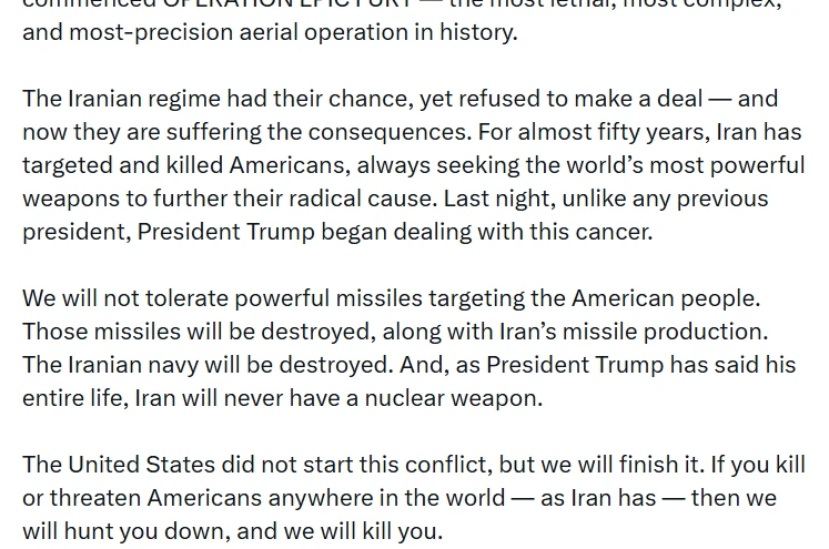 ABD Savunma Bakanı Hegseth, İran’a yönelik açıklamalarda bulundu