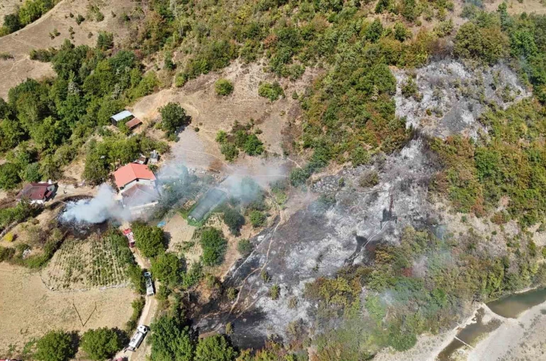 Ahşap evden ormanlık alana sıçrayan yangın kontrol altına alındı 