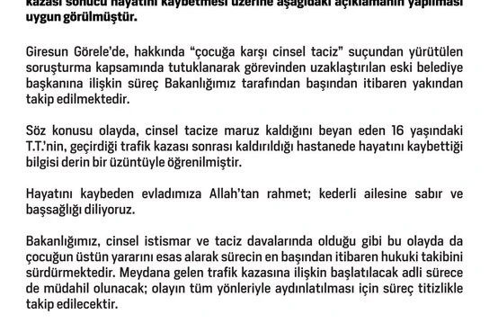 Aile ve Sosyal Hizmetler Bakanlığı: "Çocuklara yönelik istismar ve ihmal karşısında sıfır toleransla hareket etmeye devam edeceğimizi vurguluyoruz" 