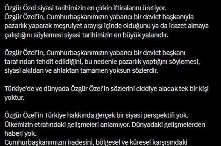 AK Parti Sözcüsü Çelik: "Özgür Özel siyaset yapmıyor, iftira üretim merkezi olarak çalışıyor" 