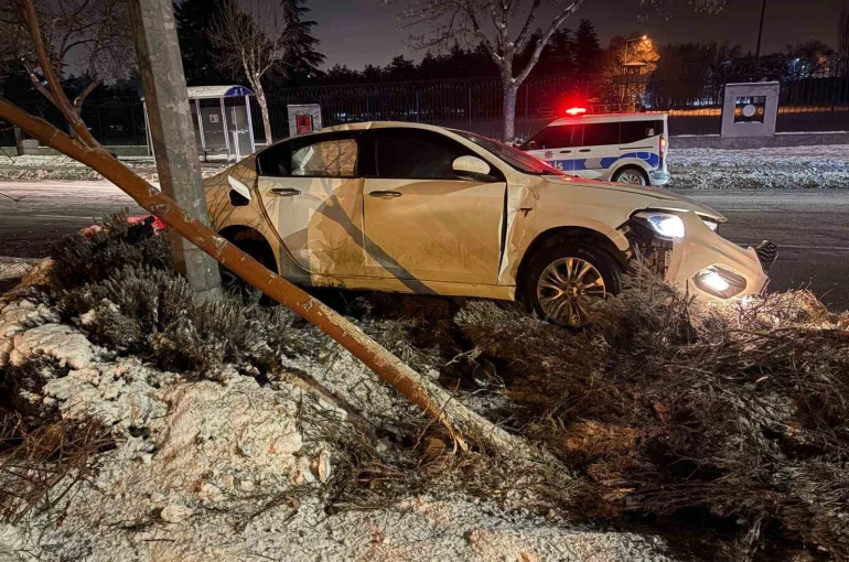 Alkollü sürücü önce ağacı devirdi ardından aydınlatma direğine çarptı 