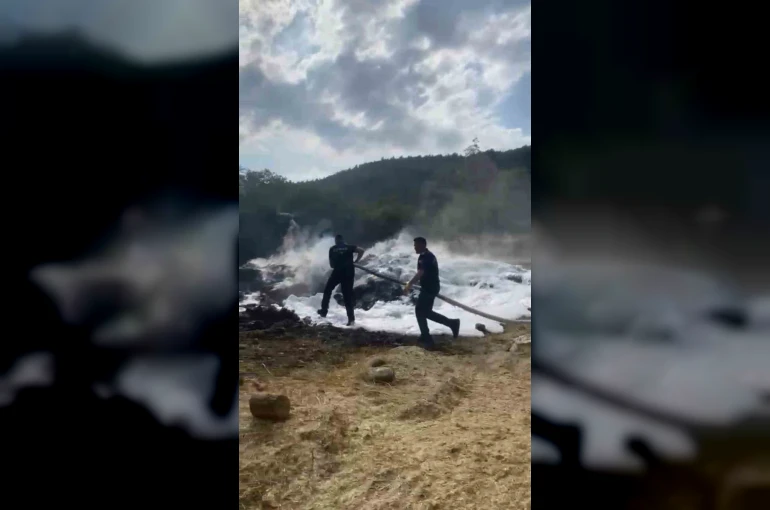 Anız yangınında 3 dönüm alan ile traktör ve patoz makinesi zarar gördü