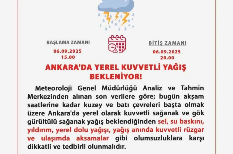 Ankara Valiliği kuvvetli yağışa karşı uyardı 
