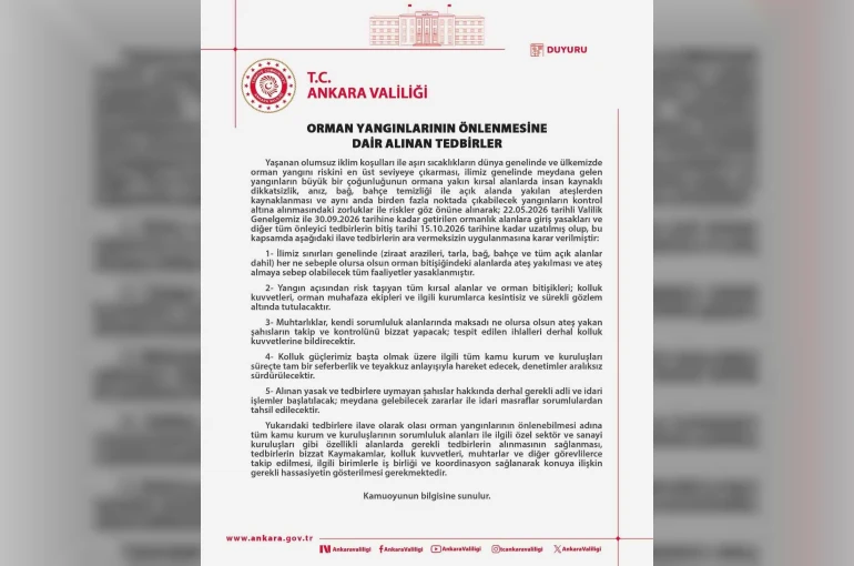 Ankara’da orman yangınlarının önlenmesine yönelik tedbirler 15 Ekim tarihine kadar uzatıldı