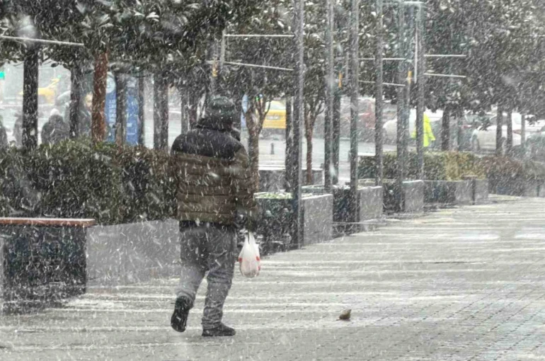 Arnavuköy’de kar yağışı 