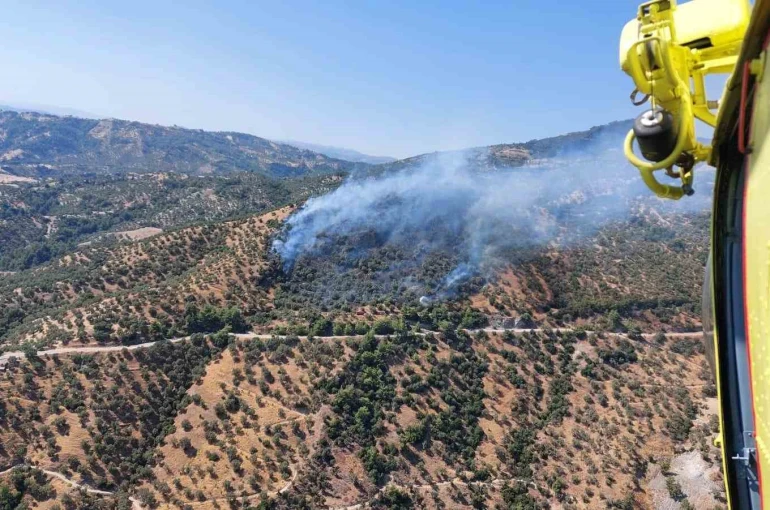 Aydın’daki zirai alan yangınına havadan ve karadan müdahale sürüyor