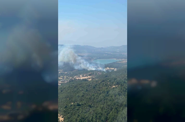 Ayvacık’ta otluk alanda çıkan yangına müdahale sürüyor