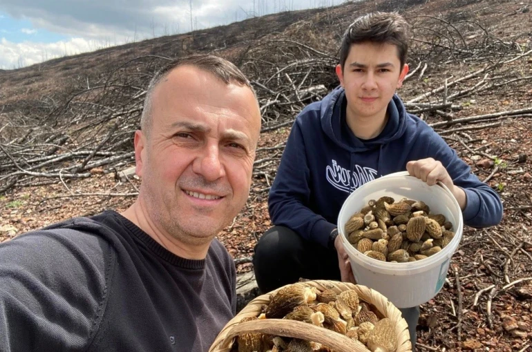 Baba ve oğlunun yüzünü güldüren mantar avı 