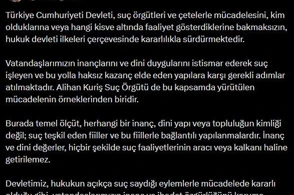 Bakan Gürlek: "İnanç ve dini değerler, hiçbir şekilde suç faaliyetlerinin aracı veya kalkanı haline getirilemez"