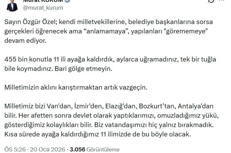 Bakan Kurum: "Tek bir tuğla bile koymadınız, bari gölge etmeyin" 