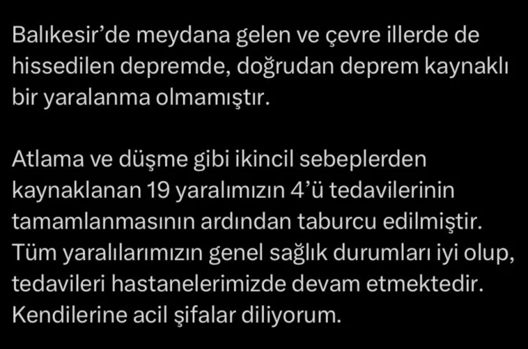 Bakan Memişoğlu: "Depremde, doğrudan deprem kaynaklı bir yaralanma olmamıştır" 