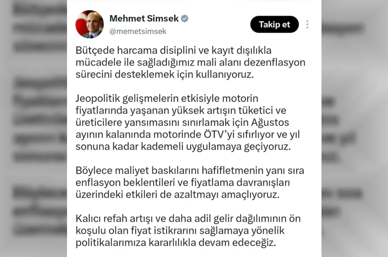 Bakan Şimşek: "Dezenflasyon sürecini destekliyoruz"