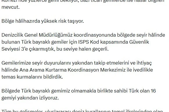 Bakan Uraloğlu: "Hürmüz Boğazı’ndaki ve bölgedeki su yollarındaki gelişmeleri anbean takip ediyoruz" 