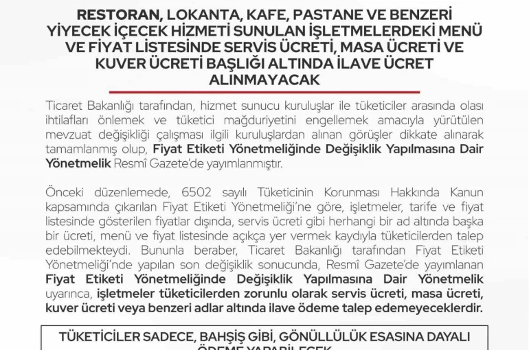 Bartın’da restoran ve kafelere ilave ücret uyarısı 