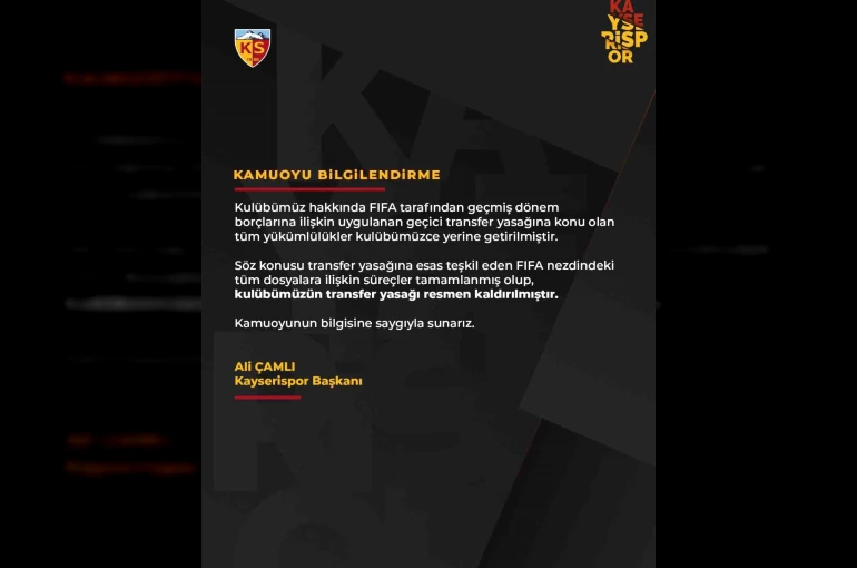 Başkan Çamlı müjdeyi verdi: "Transfer yasağı kalktı"