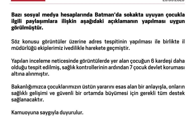 Batman’da sokakta uyuyan çocuk ve 6 kardeşi devlet koruması altına alındı