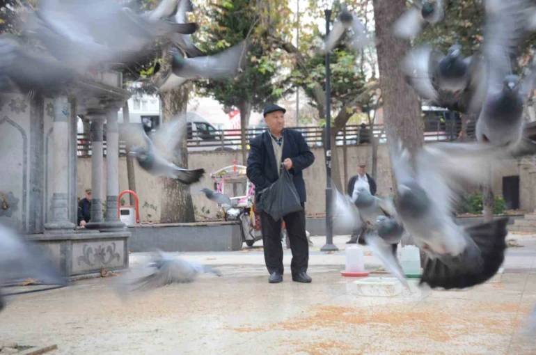 Bayramda eşini dostunu bıraktı, beslediği kuşlara koştu 