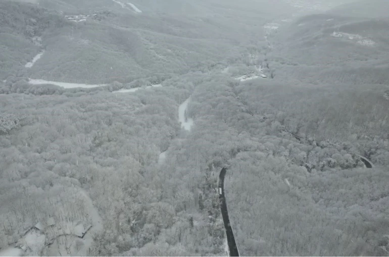 Beyaz örtüyle kaplanan Sarıyer havadan görüntülendi 