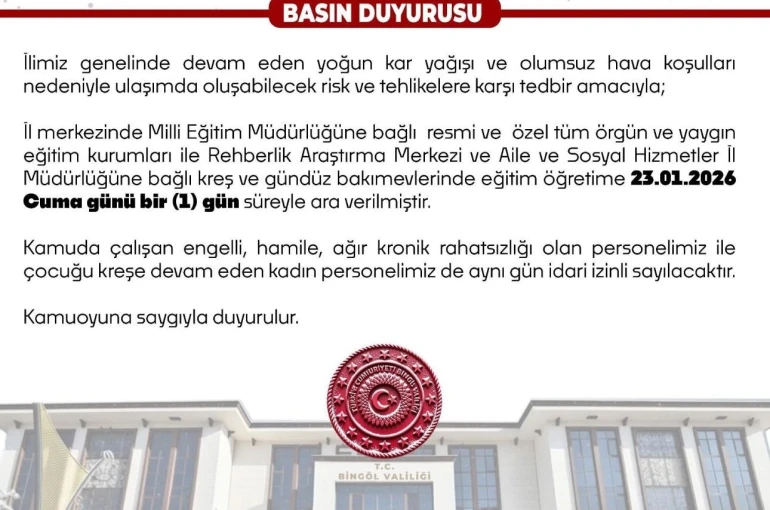 Bingöl’de eğitim kurumlarına kar tatili 