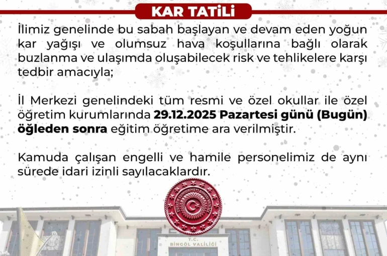 Bingöl’de eğitime 1 gün ara verildi 