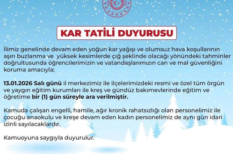 Bingöl’de eğitime 1 gün ara verildi 