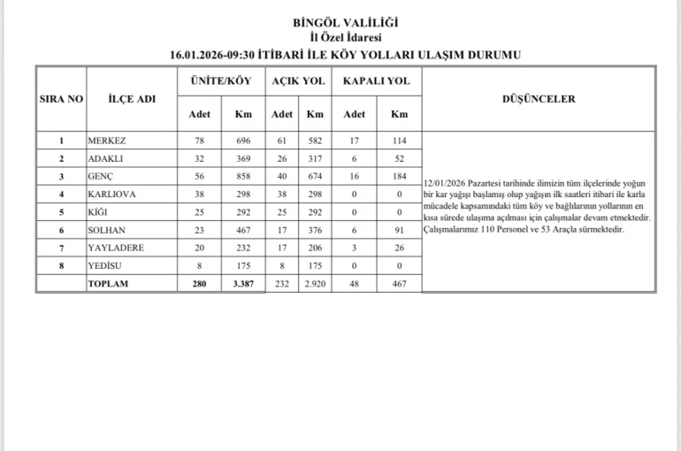 Bingöl’de karla mücadele sürüyor: 232 köy yolu ulaşıma açıldı 