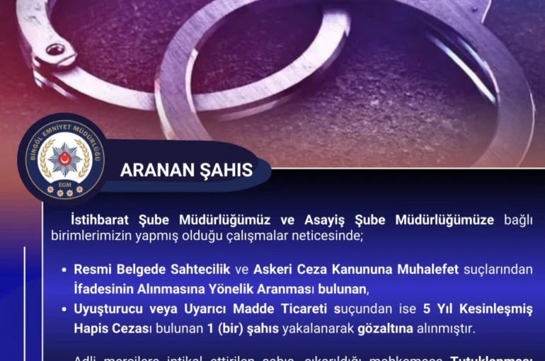 Bingöl’de kesinleşmiş hapis cezası bulunan zanlı yakalandı 