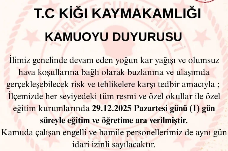 Bingöl’ün 2 ilçesinde eğitime 1 gün ara verildi 