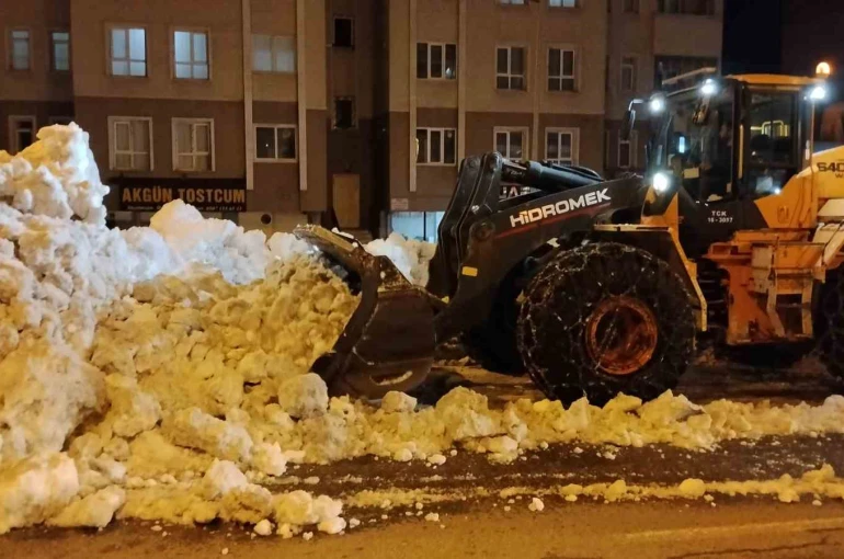 Bitlis’te kaldırımlardaki karlar kamyonlarla taşınıyor 