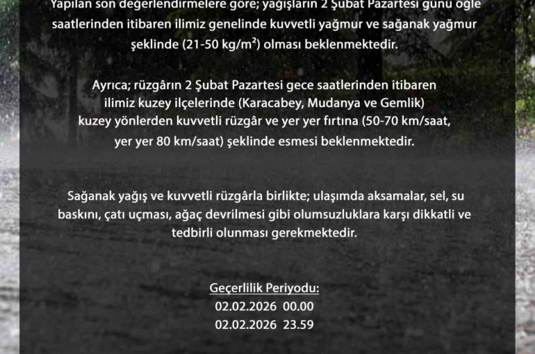 Bursa genelinde kuvvetli sağanak bekleniyor