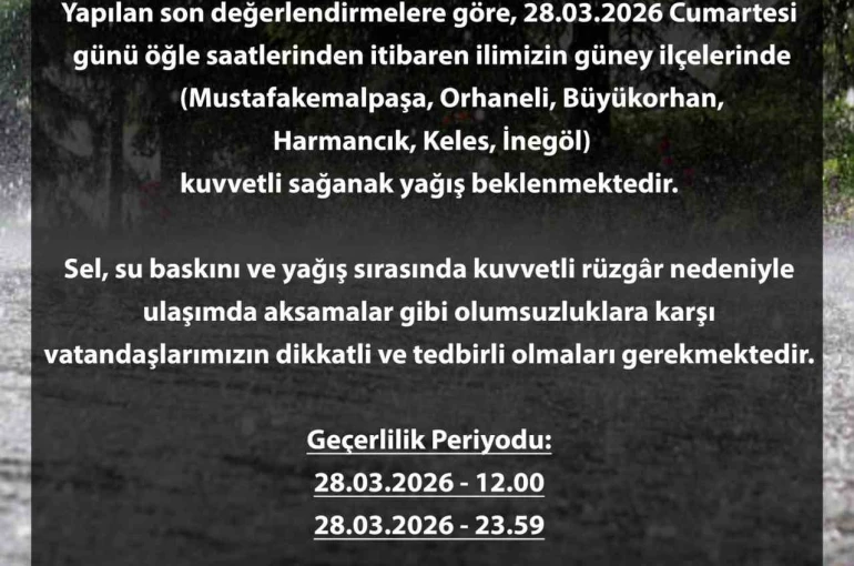 Bursa için sarı alarm: Kuvvetli yağış kapıda 