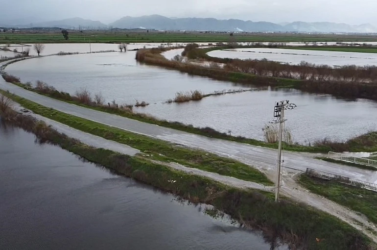 Büyük Menderes nehrindeki taşkın karayolunu kapattı 