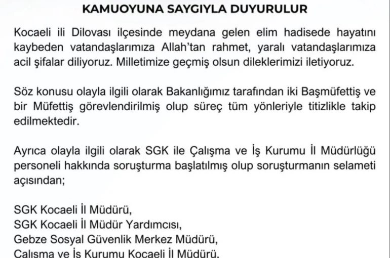Çalışma ve Sosyal Güvenlik Bakanlığı Kocaeli’ndeki yangına ilişkin 7 kişiyi açığa aldı 