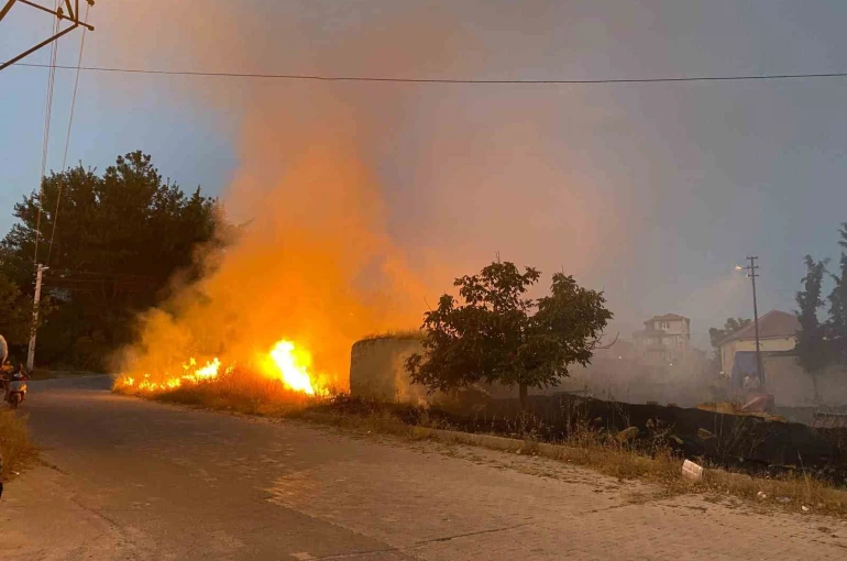 Çardak’ta yerleşime yakın boş arazide çıkan yangın korkuya neden oldu