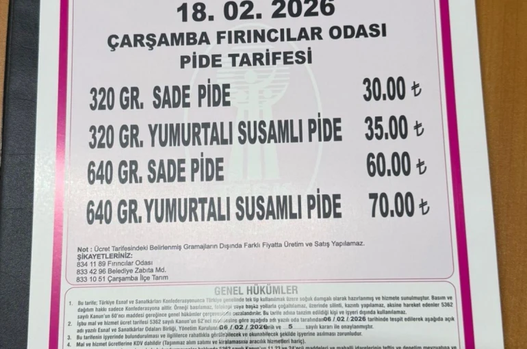 Çarşamba’da pide fiyatları belli oldu 