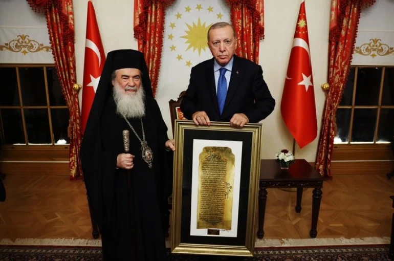 Cumhurbaşkanı Erdoğan, Kudüs Rum Ortodoks Kilisesi Patriği 3’üncü Teofilos’u kabul etti 