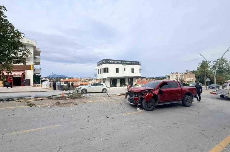 Direksiyon hakimiyetini kaybetti, 2 ağaç ve elektrik direğini yerinden söktü