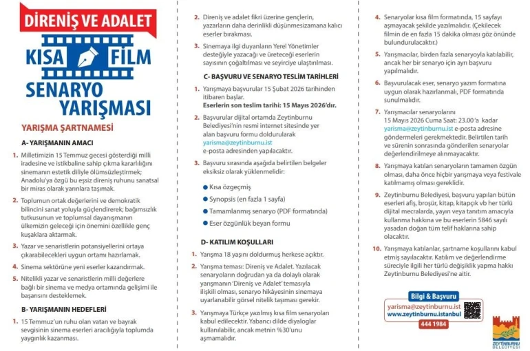 "Direniş ve Adalet" temalı Kısa Film Senaryo Yarışması’na başvurular 15 Mayıs’ta sona eriyor 