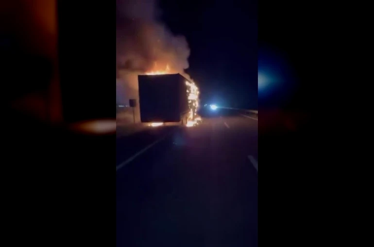 Diyarbakır’da seyir halindeki tır alevlere teslim oldu 