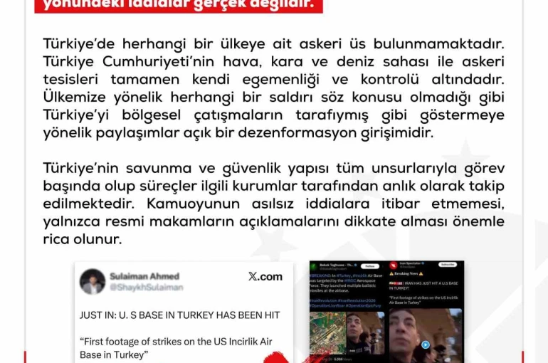 DMM: "Türkiye’de herhangi bir ülkeye ait askeri üs bulunmamaktadır"