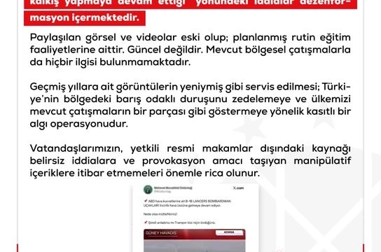 DMM’den ABD’ye ait bombardıman uçaklarının İncirlik Üssü’nü kullandığı iddialarına yalanlama 