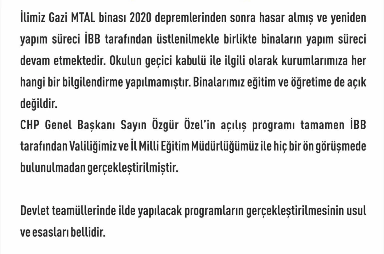 Elazığ Valiliği’nden Özgür Özel’in açılışını yaptığı okulla ilgili açıklama 