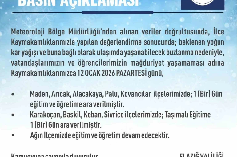 Elazığ’da 5 ilçede eğitim-öğretime ara verildi 