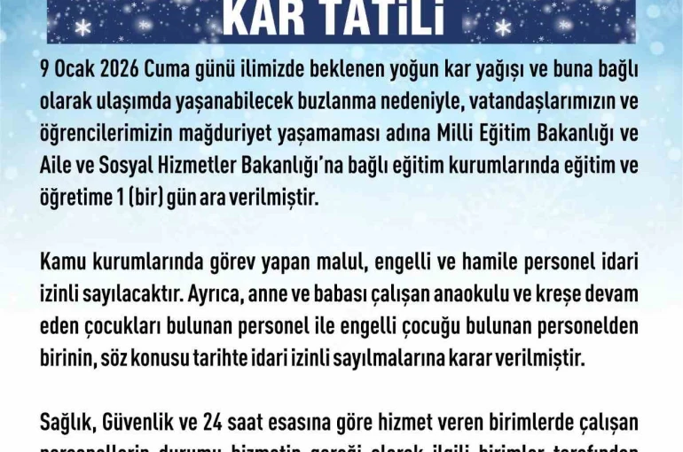 Elazığ’da eğitime 1 gün ara verildi 
