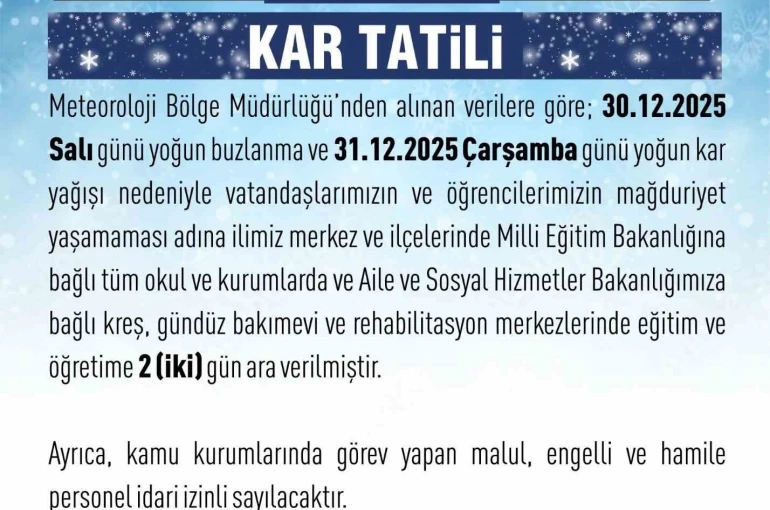 Elazığ’da eğitime 2 gün ara verildi 