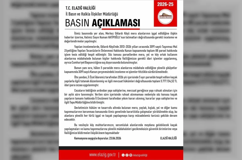 Elazığ’da kaçak yapılara 5 milyon 777 bin lira ceza ve yıkım kararı