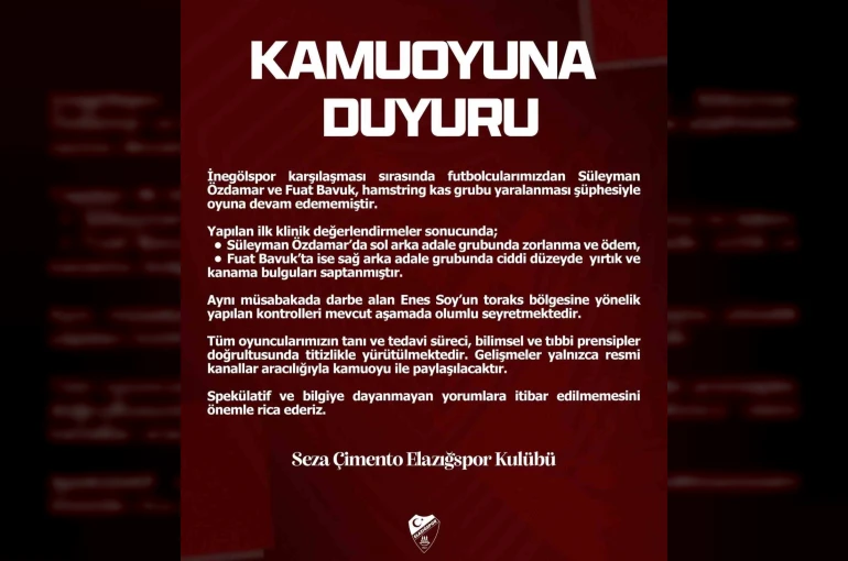 Elazığspor’dan sakat futbolculara ilişkin açıklama